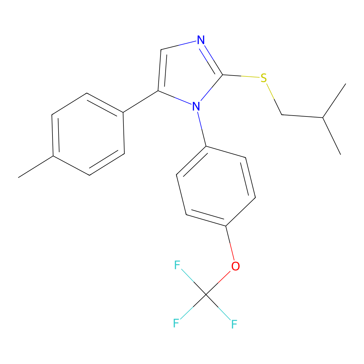 2-(isobutylthio)-5-(p-tolyl)-1-(4-(trifluoromethoxy)phenyl)-1H-imidazole molecular structure, CAS 1226457-88-0