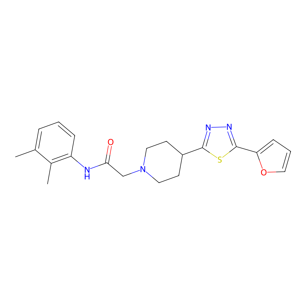 N-(2,3-dimethylphenyl)-2-(4-(5-(furan-2-yl)-1,3,4-thiadiazol-2-yl)piperidin-1-yl)acetamide molecular structure, CAS 1226457-91-5