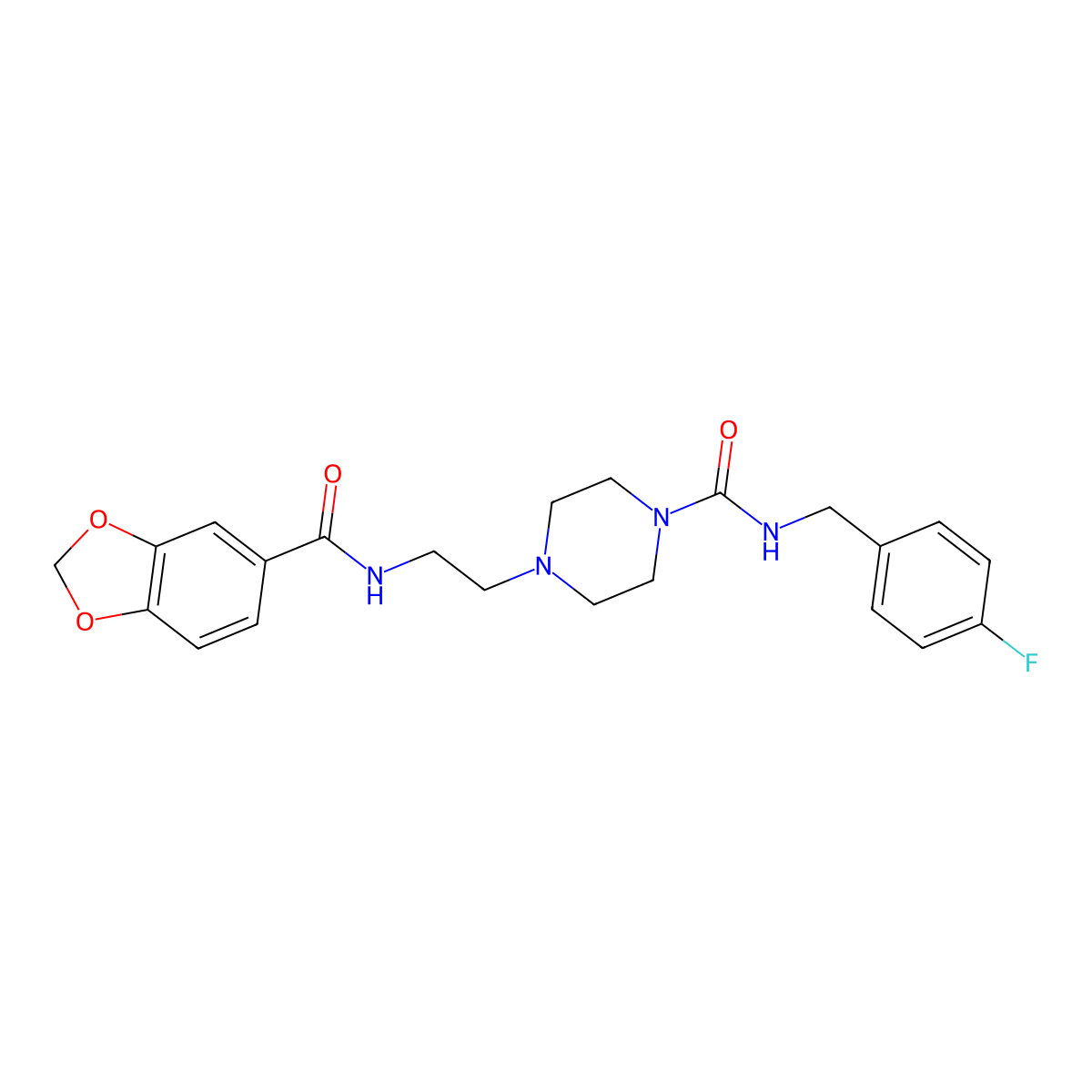 4-(2-(benzo[d][1,3]dioxole-5-carboxamido)ethyl)-N-(4-fluorobenzyl)piperazine-1-carboxamide molecular structure, CAS 1226457-98-2