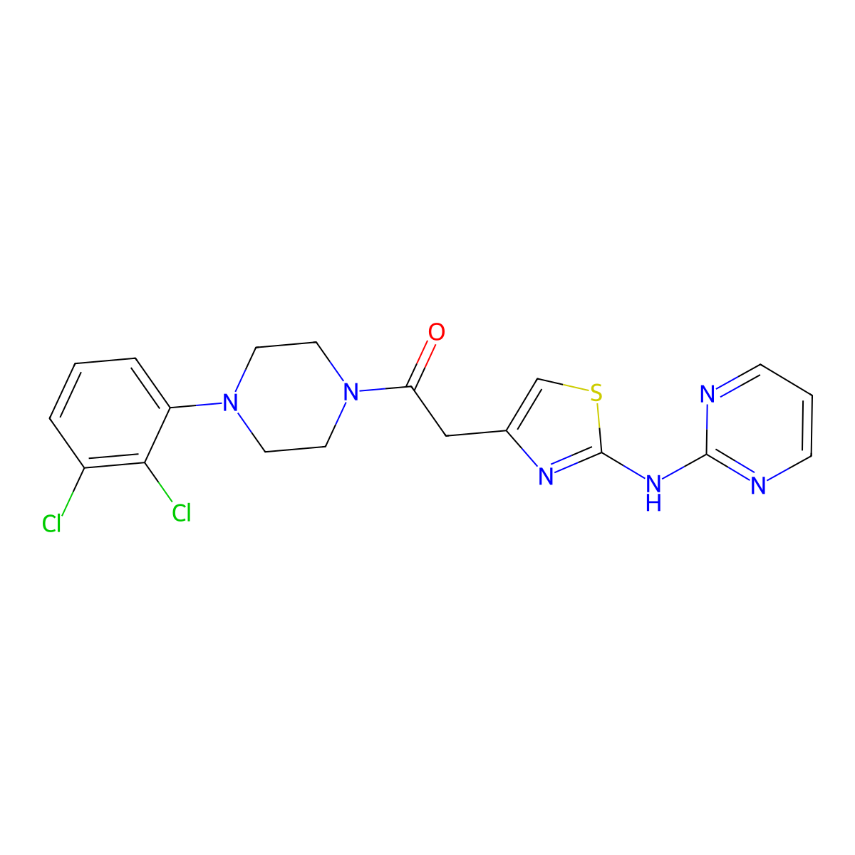 1-(4-(2,3-Dichlorophenyl)piperazin-1-yl)-2-(2-(pyrimidin-2-ylamino)thiazol-4-yl)ethanone molecular structure, CAS 1226458-08-7