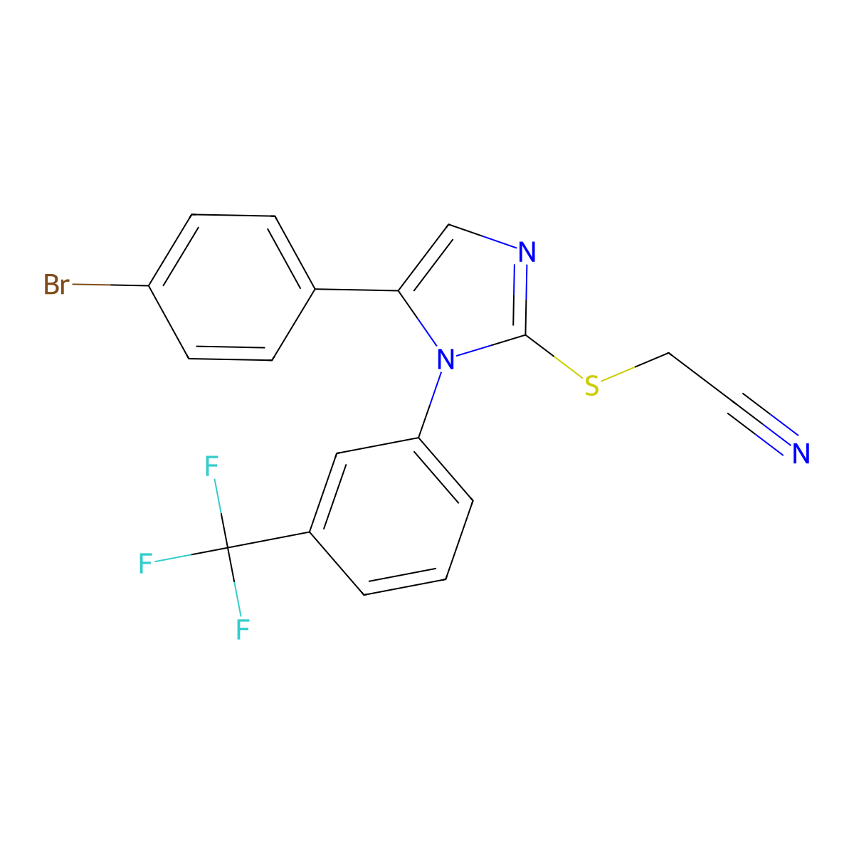 2-((5-(4-bromophenyl)-1-(3-(trifluoromethyl)phenyl)-1H-imidazol-2-yl)thio)acetonitrile molecular structure, CAS 1226458-14-5