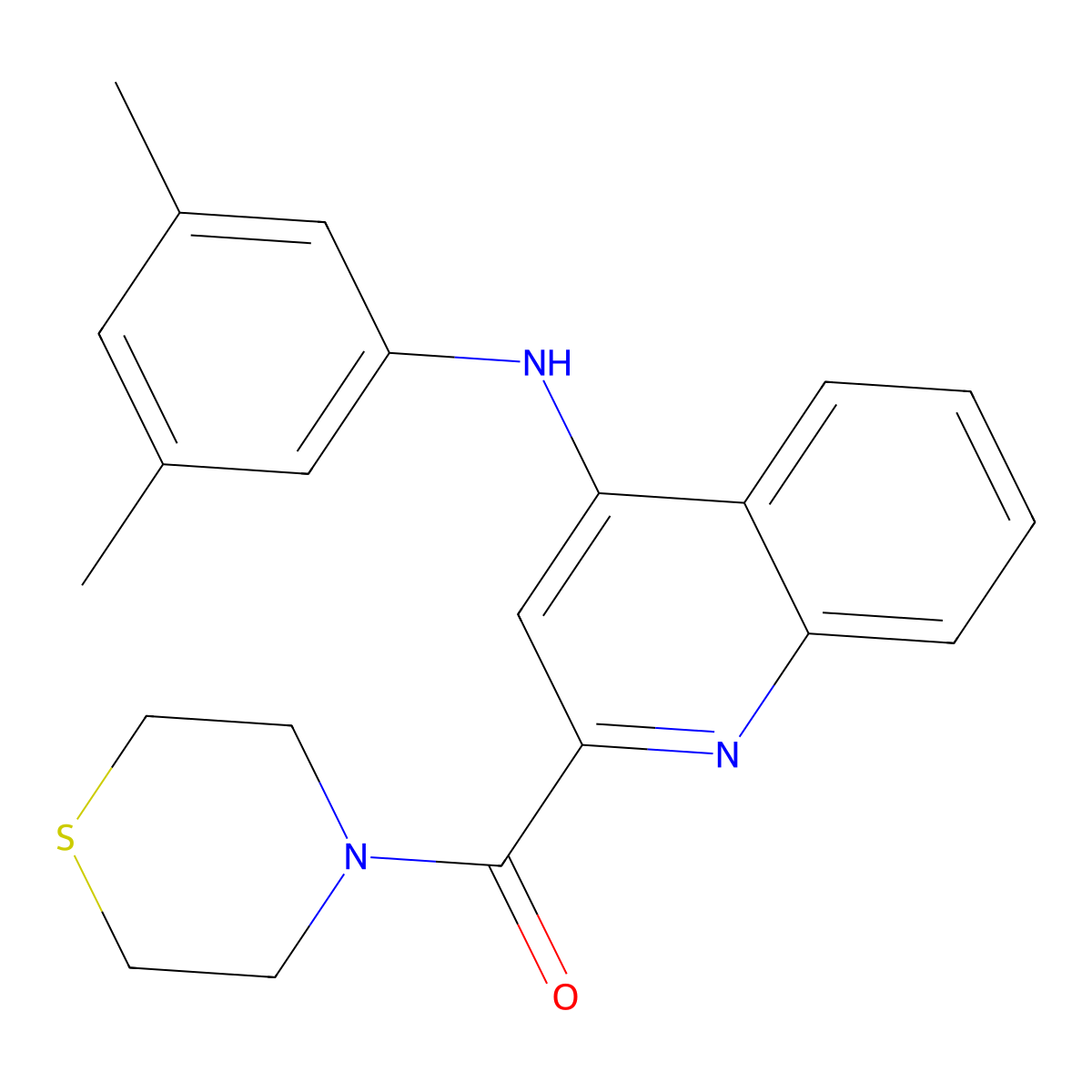 (4-((3,5-Dimethylphenyl)amino)quinolin-2-yl)(thiomorpholino)methanone molecular structure, CAS 1226458-16-7