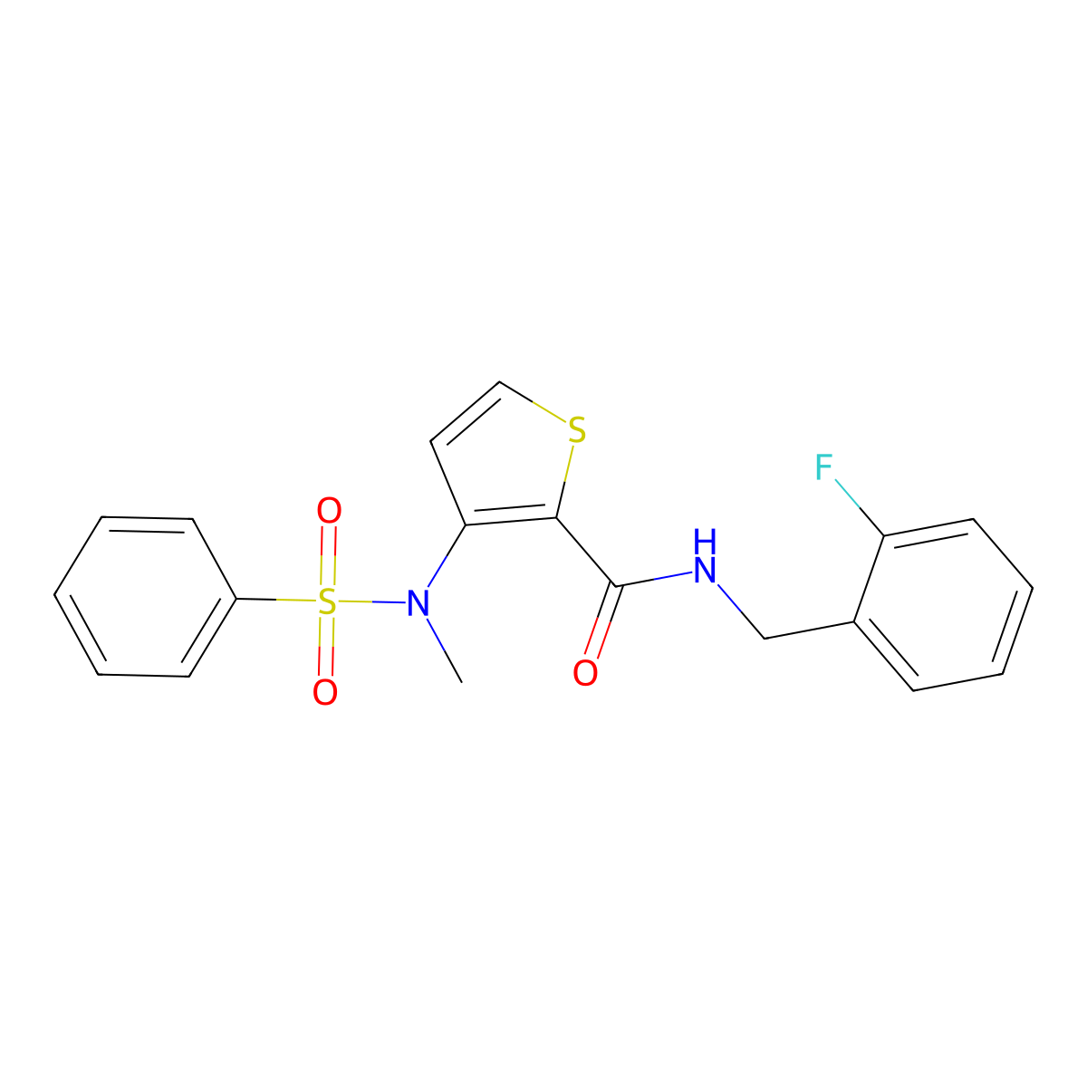 N-(2-fluorobenzyl)-3-[methyl(phenylsulfonyl)amino]thiophene-2-carboxamide molecular structure, CAS 1226458-17-8