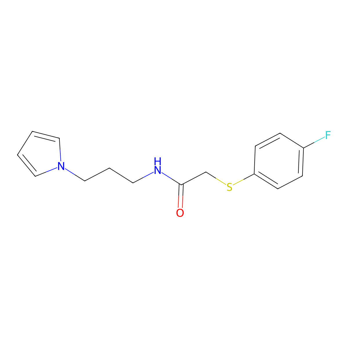 N-(3-(1H-pyrrol-1-yl)propyl)-2-((4-fluorophenyl)thio)acetamide molecular structure, CAS 1226458-21-4