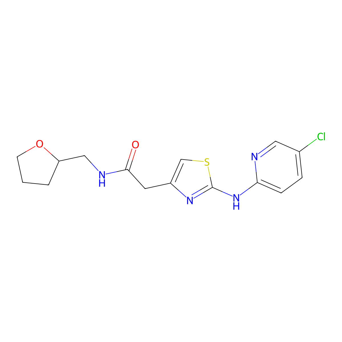2-(2-((5-chloropyridin-2-yl)amino)thiazol-4-yl)-N-((tetrahydrofuran-2-yl)methyl)acetamide molecular structure, CAS 1226458-24-7