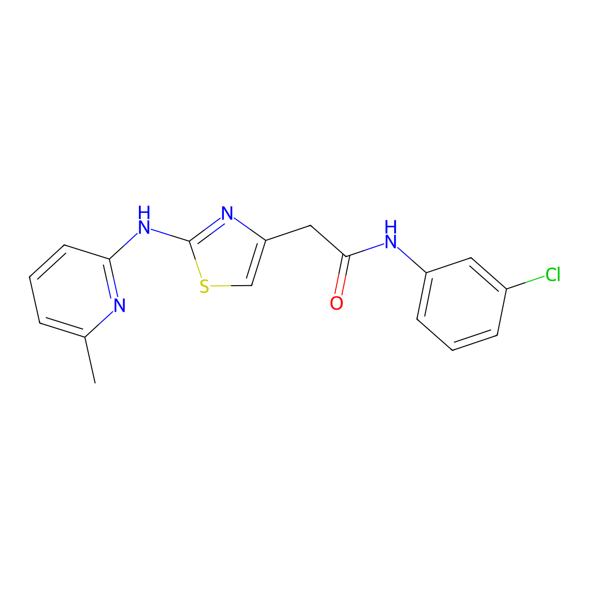 N-(3-chlorophenyl)-2-(2-((6-methylpyridin-2-yl)amino)thiazol-4-yl)acetamide molecular structure, CAS 1226458-29-2