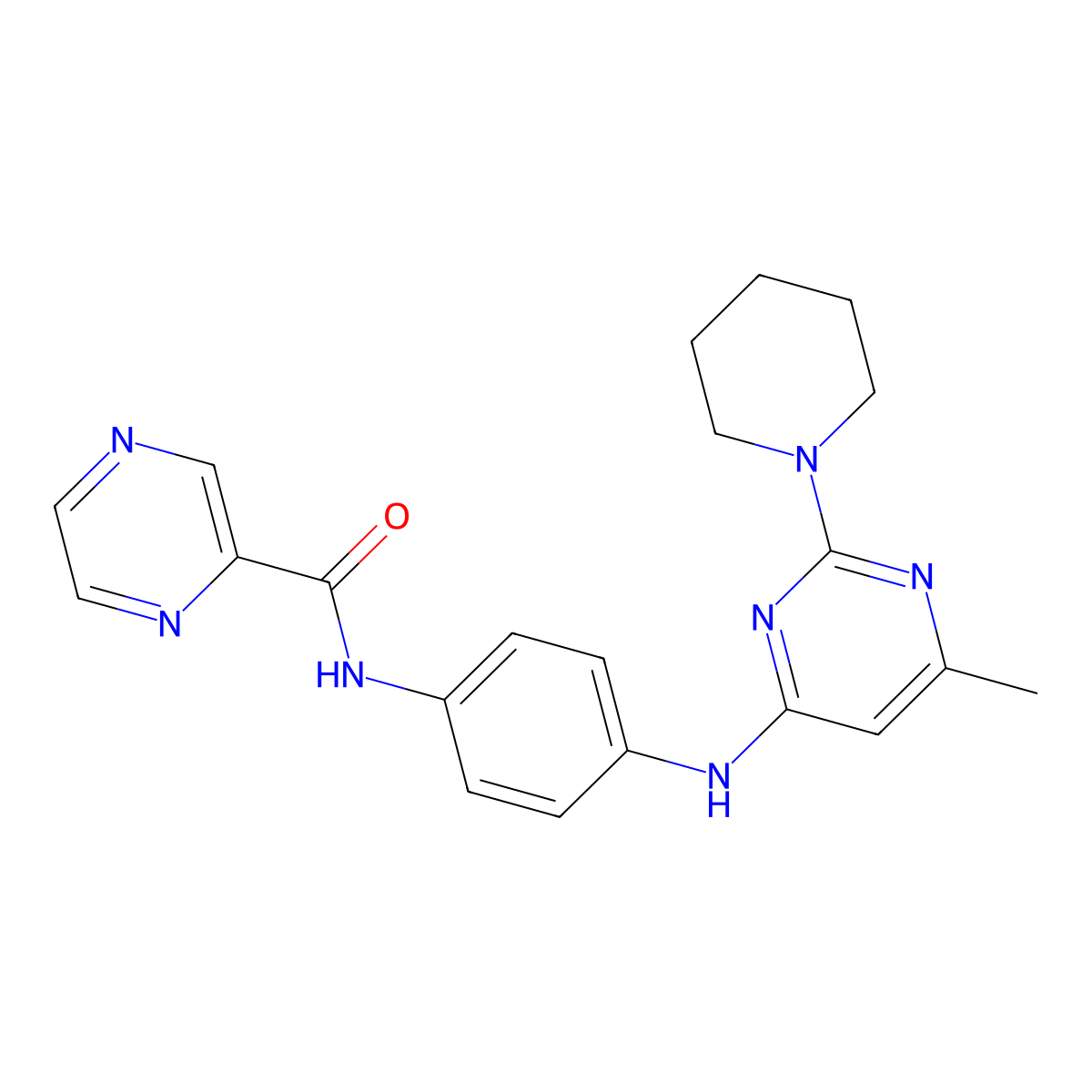 N-(4-{[6-methyl-2-(piperidin-1-yl)pyrimidin-4-yl]amino}phenyl)pyrazine-2-carboxamide molecular structure, CAS 1226458-30-5