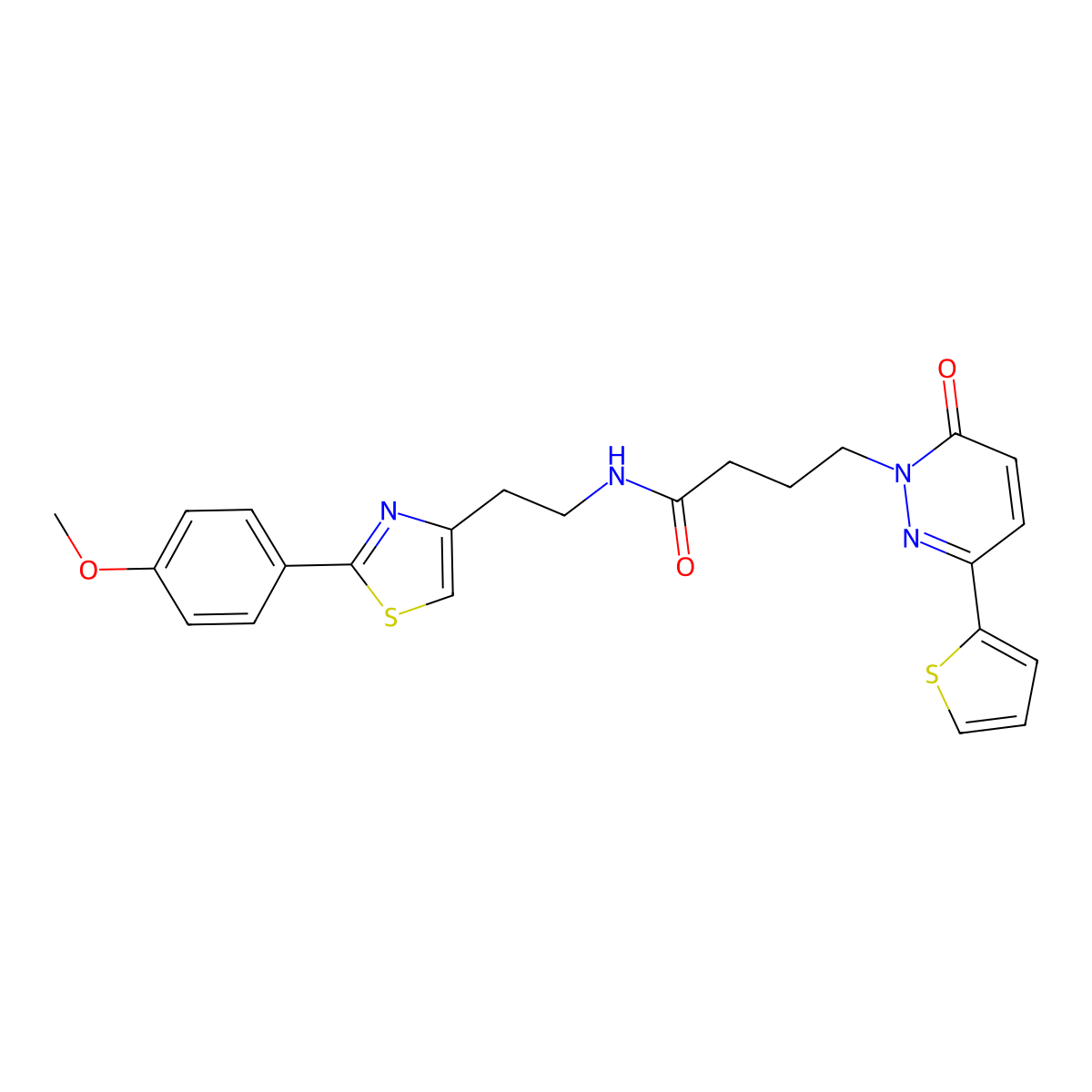 N-(2-(2-(4-methoxyphenyl)thiazol-4-yl)ethyl)-4-(6-oxo-3-(thiophen-2-yl)pyridazin-1(6H)-yl)butanamide molecular structure, CAS 1226458-35-0