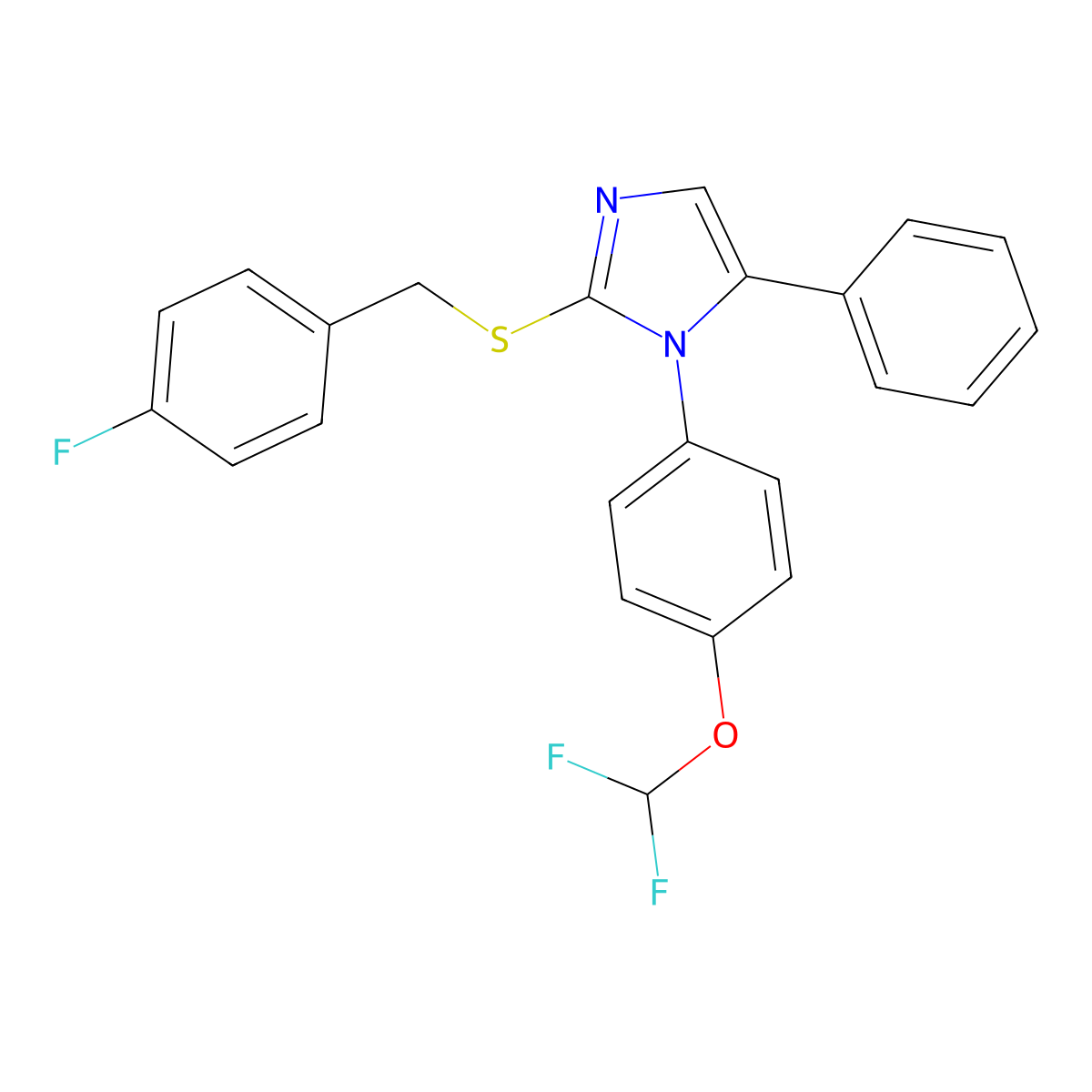 1-(4-(difluoromethoxy)phenyl)-2-((4-fluorobenzyl)thio)-5-phenyl-1H-imidazole molecular structure, CAS 1226458-44-1