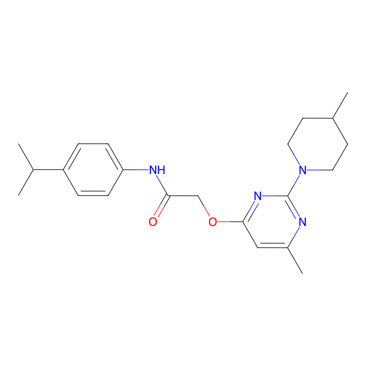2-{[6-methyl-2-(4-methylpiperidin-1-yl)pyrimidin-4-yl]oxy}-N-[4-(propan-2-yl)phenyl]acetamide molecular structure, CAS 1226458-45-2