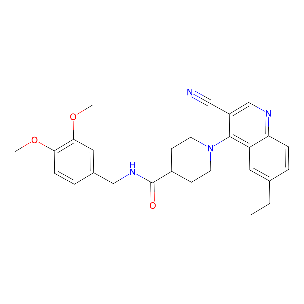 1-(3-cyano-6-ethylquinolin-4-yl)-N-[(3,4-dimethoxyphenyl)methyl]piperidine-4-carboxamide molecular structure, CAS 1226458-52-1