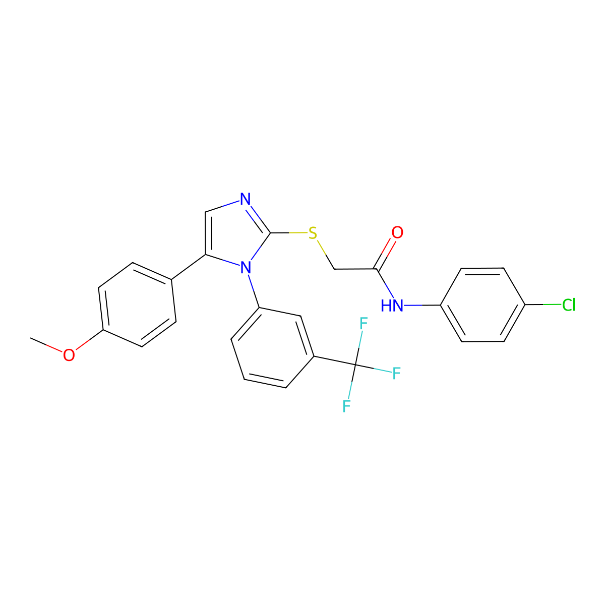 N-(4-chlorophenyl)-2-((5-(4-methoxyphenyl)-1-(3-(trifluoromethyl)phenyl)-1H-imidazol-2-yl)thio)acetamide molecular structure, CAS 1226458-57-6