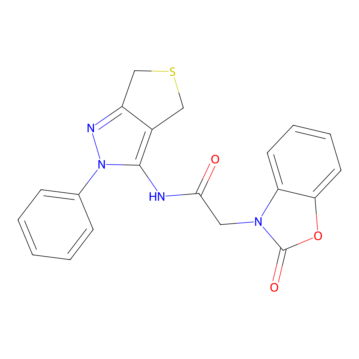 2-(2-oxobenzo[d]oxazol-3(2H)-yl)-N-(2-phenyl-4,6-dihydro-2H-thieno[3,4-c]pyrazol-3-yl)acetamide molecular structure, CAS 1226458-58-7