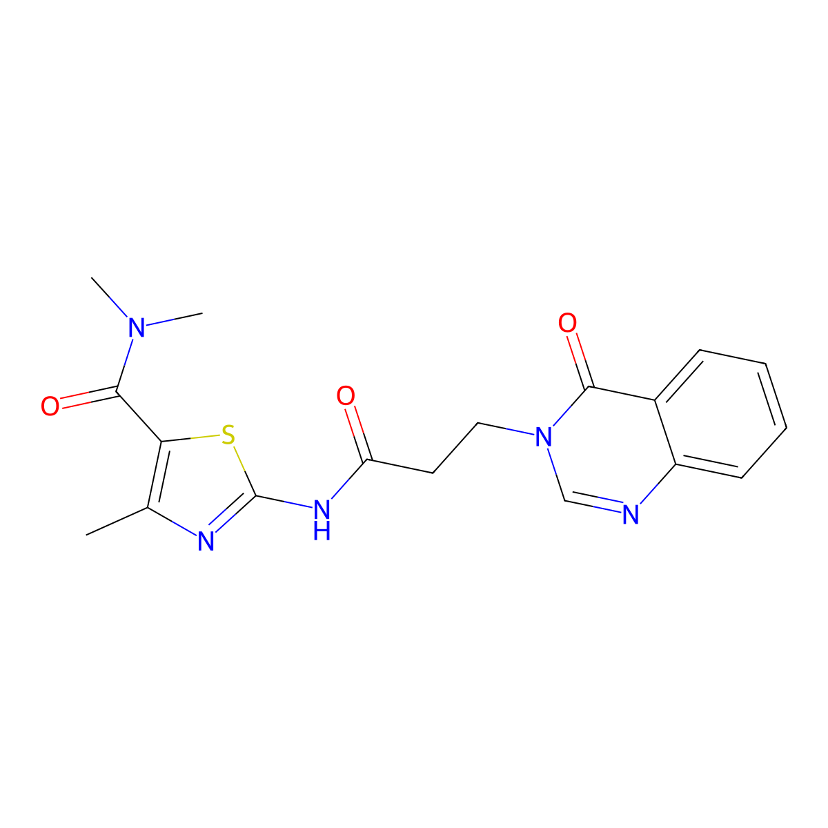 N,N,4-trimethyl-2-(3-(4-oxoquinazolin-3(4H)-yl)propanamido)thiazole-5-carboxamide molecular structure, CAS 1226458-66-7