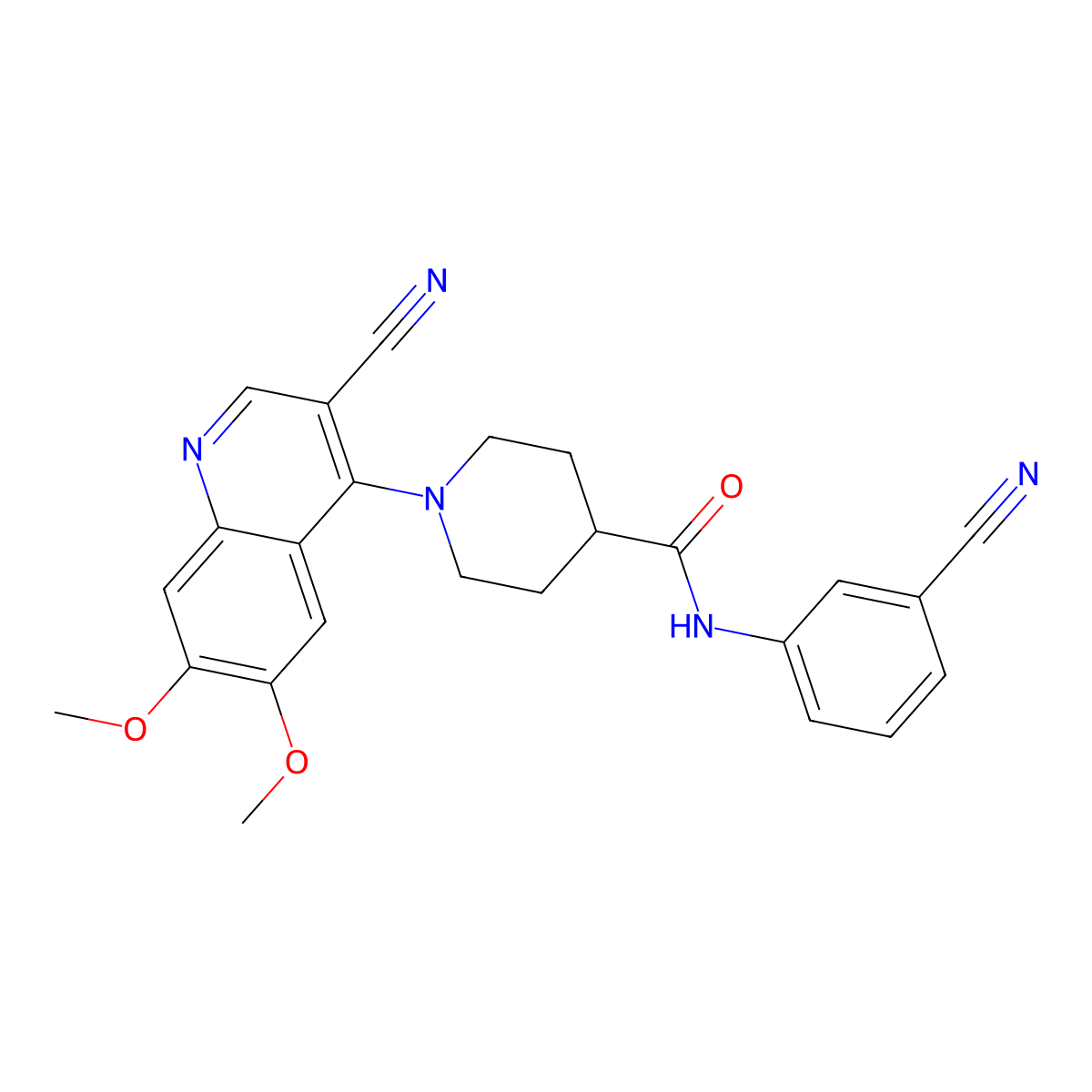 1-(3-cyano-6,7-dimethoxyquinolin-4-yl)-N-(3-cyanophenyl)piperidine-4-carboxamide molecular structure, CAS 1226458-67-8