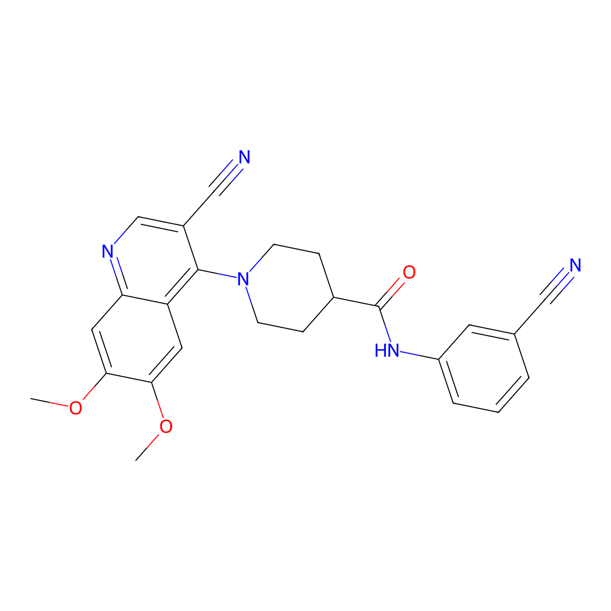 1-(3-cyano-6,7-dimethoxyquinolin-4-yl)-N-(3-cyanophenyl)piperidine-4-carboxamide molecular structure, CAS 1226458-67-8