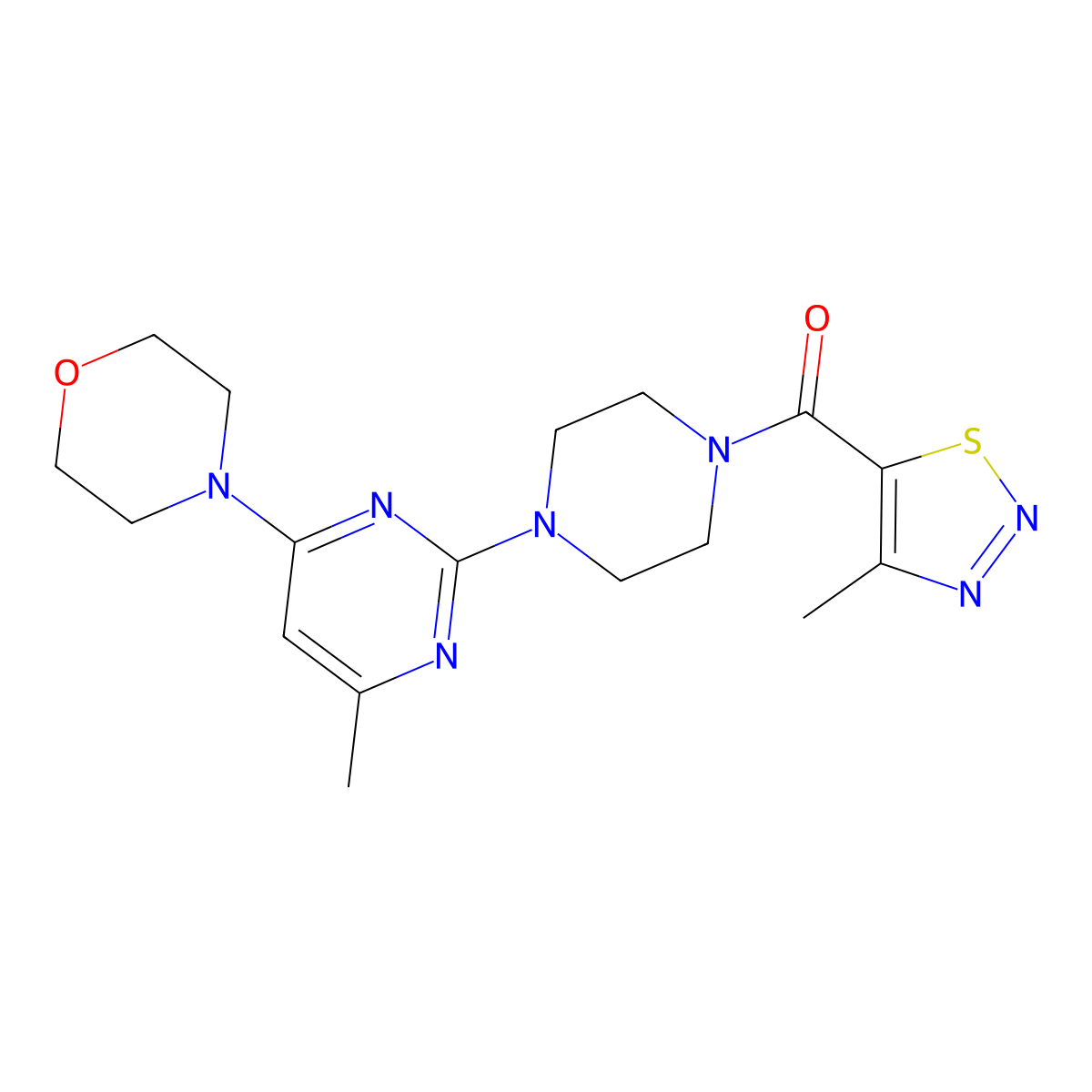 (4-Methyl-1,2,3-thiadiazol-5-yl)(4-(4-methyl-6-morpholinopyrimidin-2-yl)piperazin-1-yl)methanone molecular structure, CAS 1226458-69-0