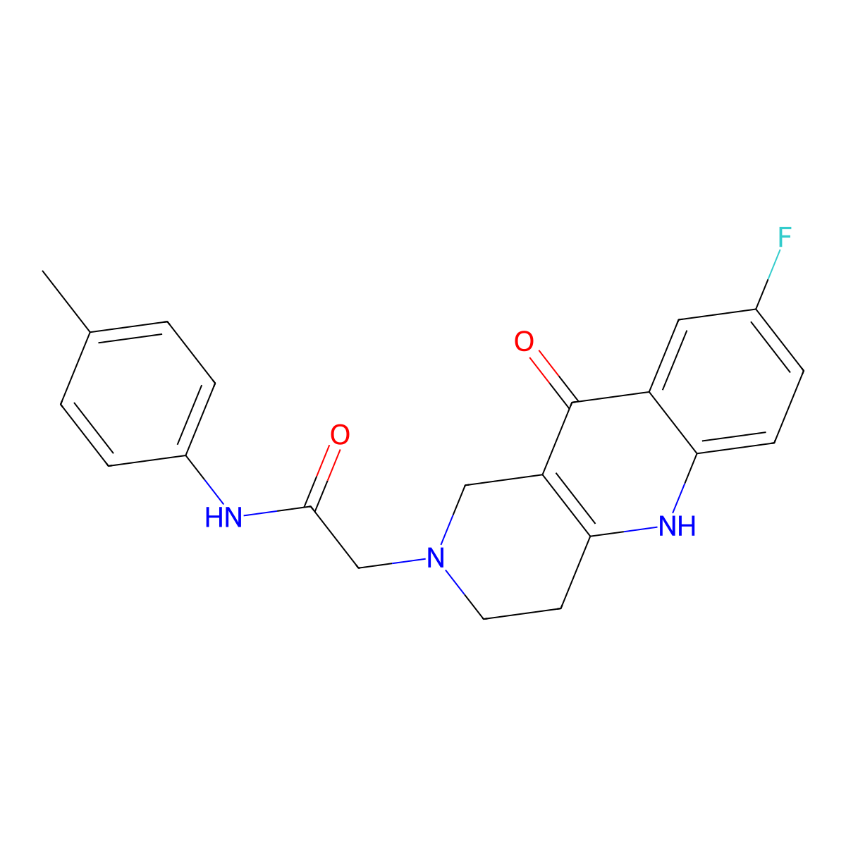 2-(8-fluoro-10-oxo-3,4-dihydrobenzo[b][1,6]naphthyridin-2(1H,5H,10H)-yl)-N-(p-tolyl)acetamide molecular structure, CAS 1226458-75-8