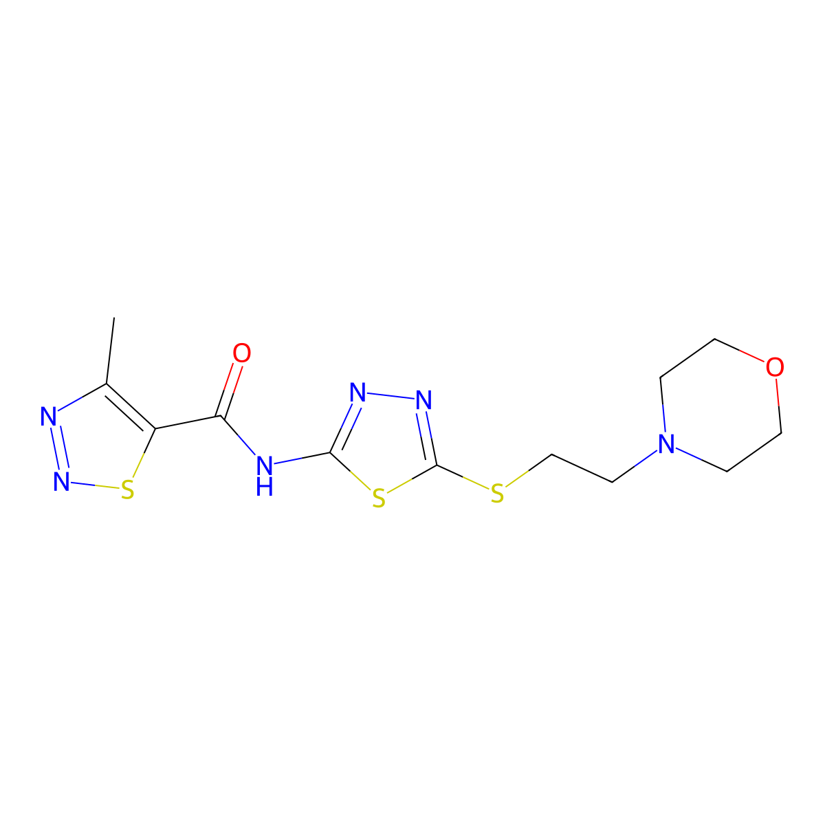 4-methyl-N-(5-((2-morpholinoethyl)thio)-1,3,4-thiadiazol-2-yl)-1,2,3-thiadiazole-5-carboxamide molecular structure, CAS 1226458-76-9