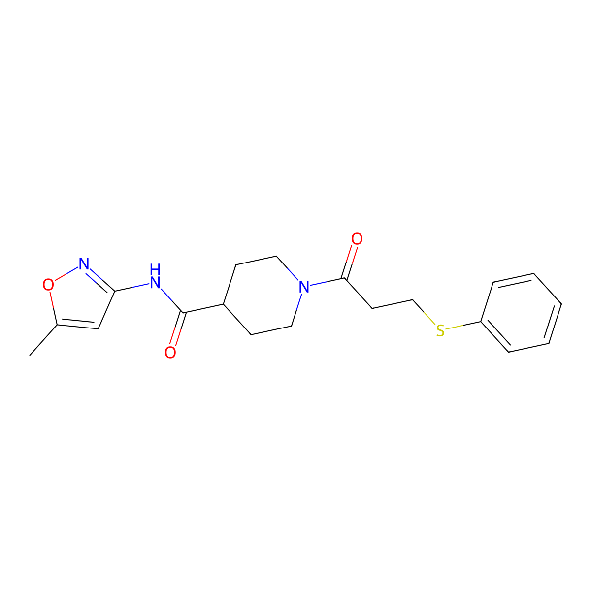 N-(5-methylisoxazol-3-yl)-1-(3-(phenylthio)propanoyl)piperidine-4-carboxamide molecular structure, CAS 1226458-81-6