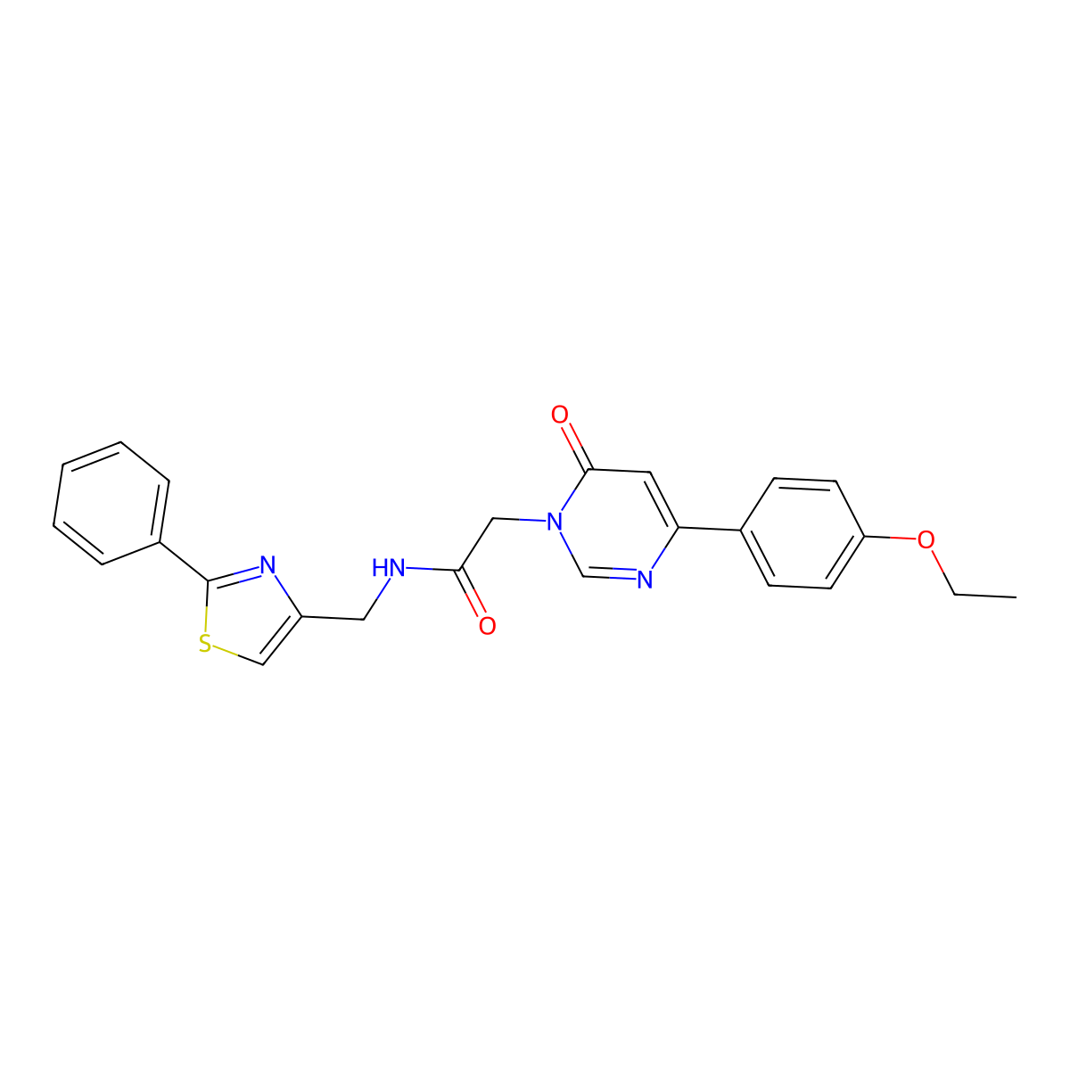 2-(4-(4-ethoxyphenyl)-6-oxopyrimidin-1(6H)-yl)-N-((2-phenylthiazol-4-yl)methyl)acetamide molecular structure, CAS 1226458-85-0