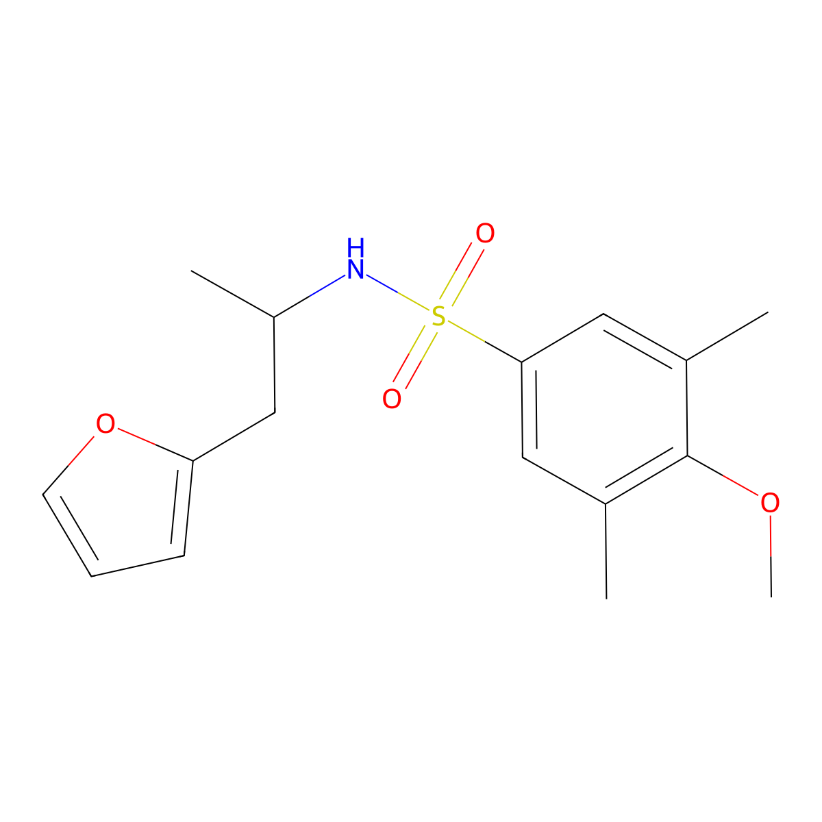 N-(1-(furan-2-yl)propan-2-yl)-4-methoxy-3,5-dimethylbenzenesulfonamide molecular structure, CAS 1226458-97-4