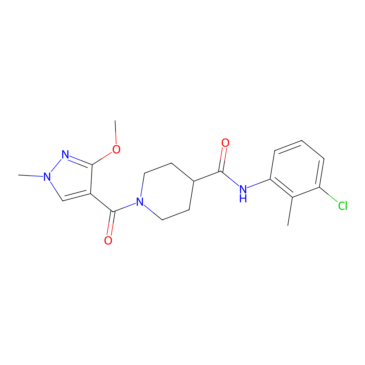N-(3-chloro-2-methylphenyl)-1-(3-methoxy-1-methyl-1H-pyrazole-4-carbonyl)piperidine-4-carboxamide molecular structure, CAS 1226459-03-5