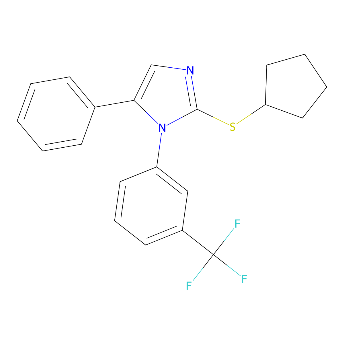 2-(cyclopentylthio)-5-phenyl-1-(3-(trifluoromethyl)phenyl)-1H-imidazole molecular structure, CAS 1226459-08-0