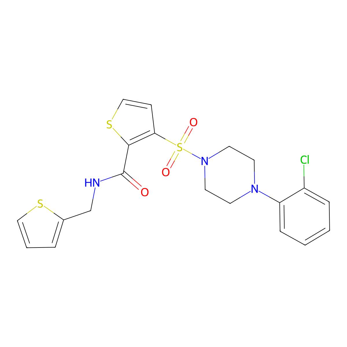 3-{[4-(2-chlorophenyl)piperazin-1-yl]sulfonyl}-N-(2-thienylmethyl)thiophene-2-carboxamide molecular structure, CAS 1226459-22-8