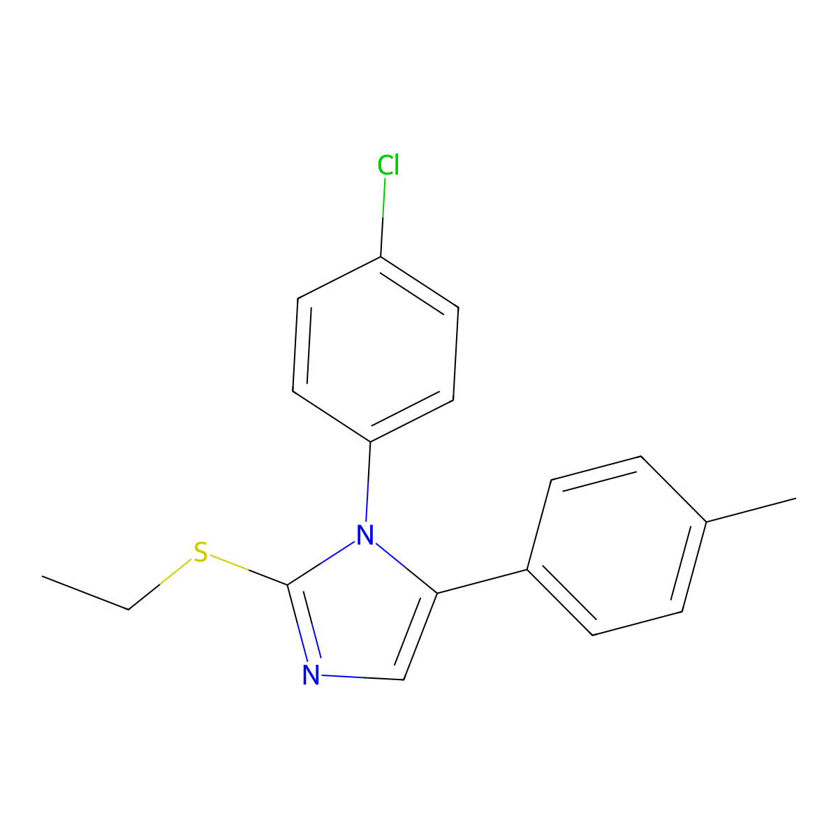 1-(4-chlorophenyl)-2-(ethylthio)-5-(p-tolyl)-1H-imidazole molecular structure, CAS 1226459-24-0