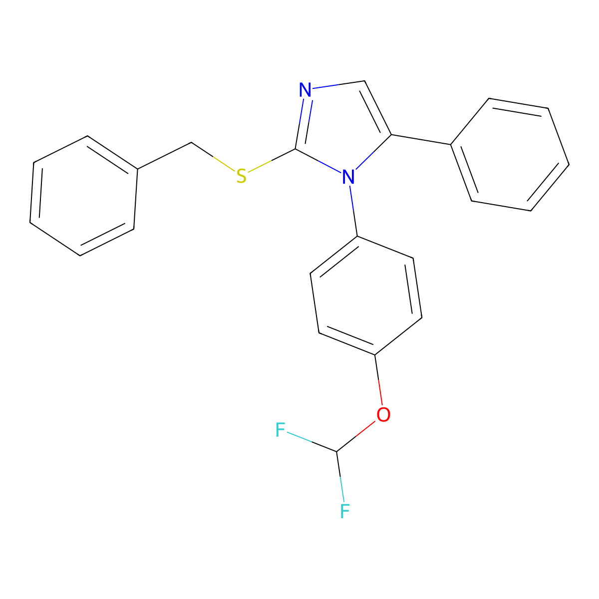 2-(benzylthio)-1-(4-(difluoromethoxy)phenyl)-5-phenyl-1H-imidazole molecular structure, CAS 1226459-26-2