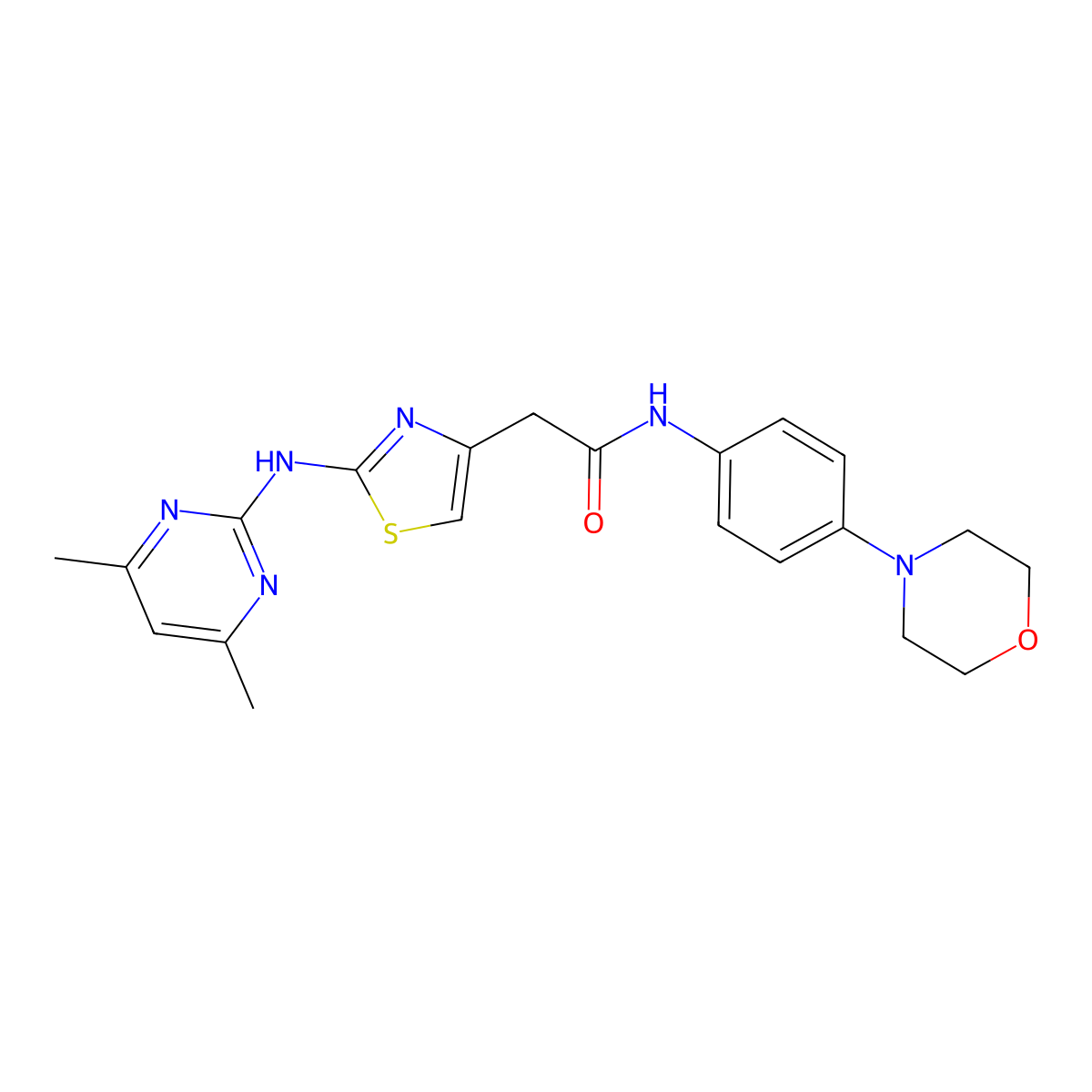 2-(2-((4,6-dimethylpyrimidin-2-yl)amino)thiazol-4-yl)-N-(4-morpholinophenyl)acetamide molecular structure, CAS 1226459-27-3