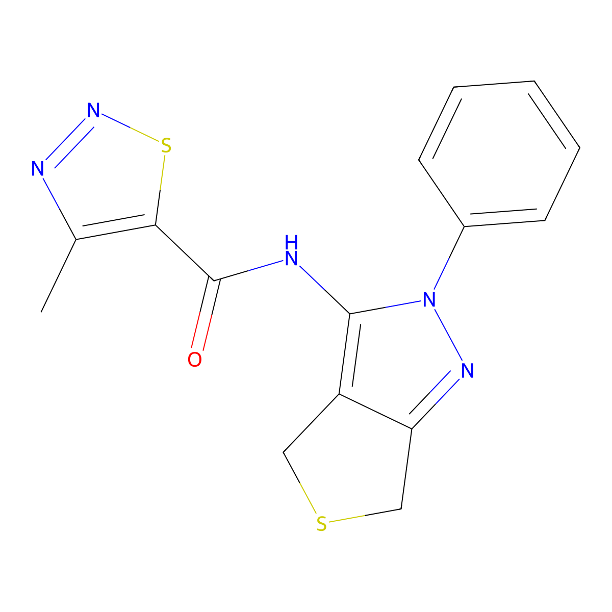 4-methyl-N-(2-phenyl-4,6-dihydro-2H-thieno[3,4-c]pyrazol-3-yl)-1,2,3-thiadiazole-5-carboxamide molecular structure, CAS 1226459-28-4
