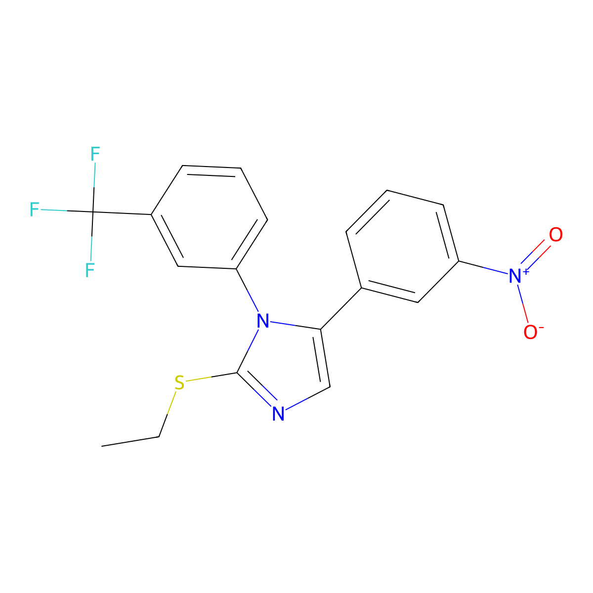 2-(ethylthio)-5-(3-nitrophenyl)-1-(3-(trifluoromethyl)phenyl)-1H-imidazole molecular structure, CAS 1226459-30-8