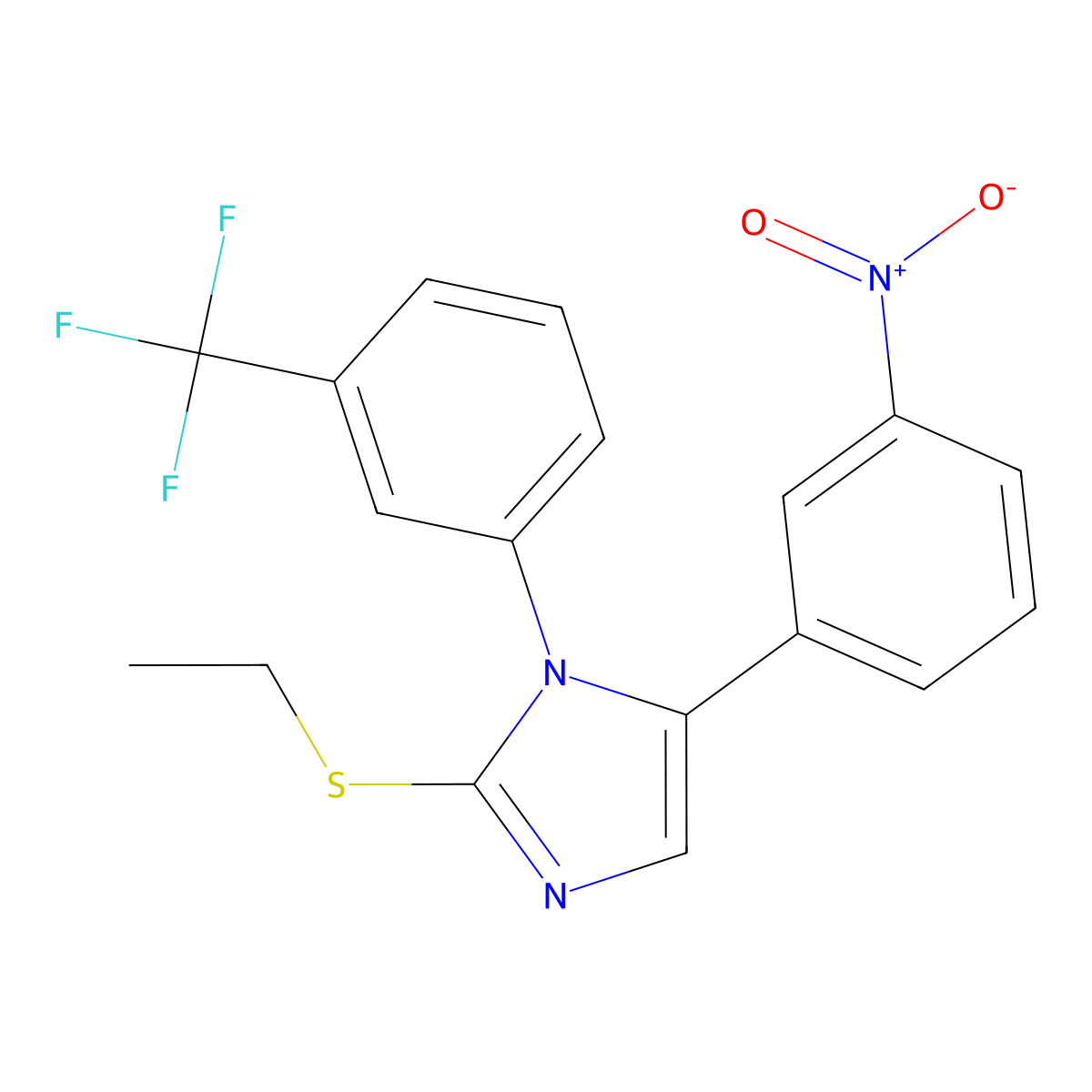 2-(ethylthio)-5-(3-nitrophenyl)-1-(3-(trifluoromethyl)phenyl)-1H-imidazole molecular structure, CAS 1226459-30-8