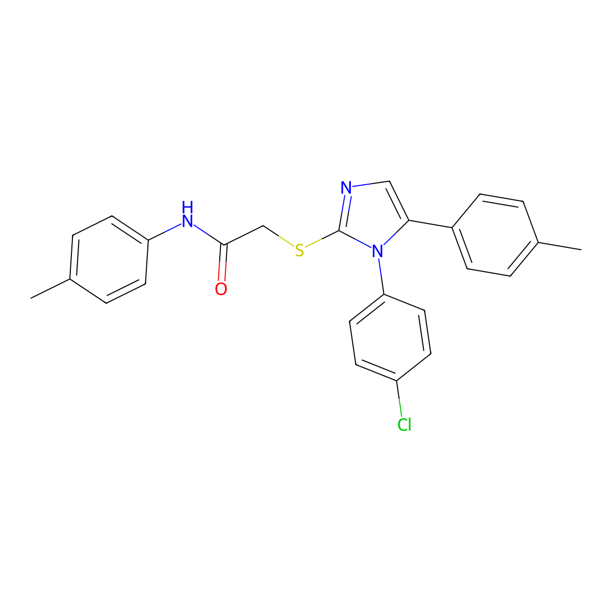 2-((1-(4-chlorophenyl)-5-(p-tolyl)-1H-imidazol-2-yl)thio)-N-(p-tolyl)acetamide molecular structure, CAS 1226459-32-0