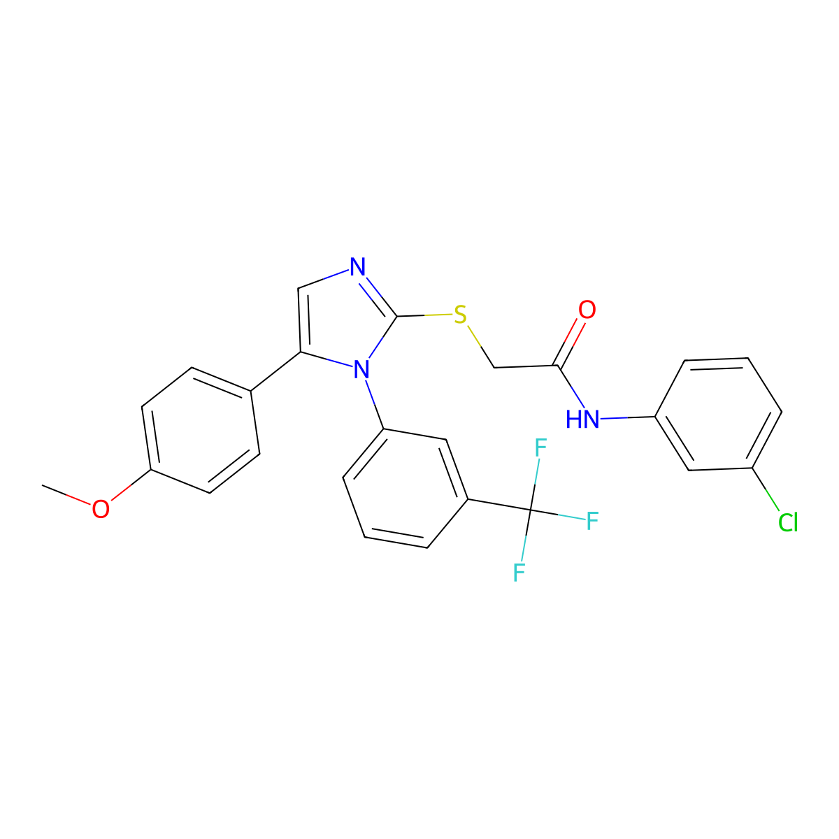N-(3-chlorophenyl)-2-((5-(4-methoxyphenyl)-1-(3-(trifluoromethyl)phenyl)-1H-imidazol-2-yl)thio)acetamide molecular structure, CAS 1226459-35-3