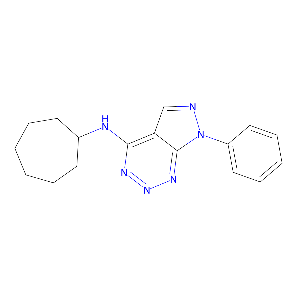 N-cycloheptyl-7-phenyl-7H-pyrazolo[3,4-d][1,2,3]triazin-4-amine molecular structure, CAS 1226459-37-5