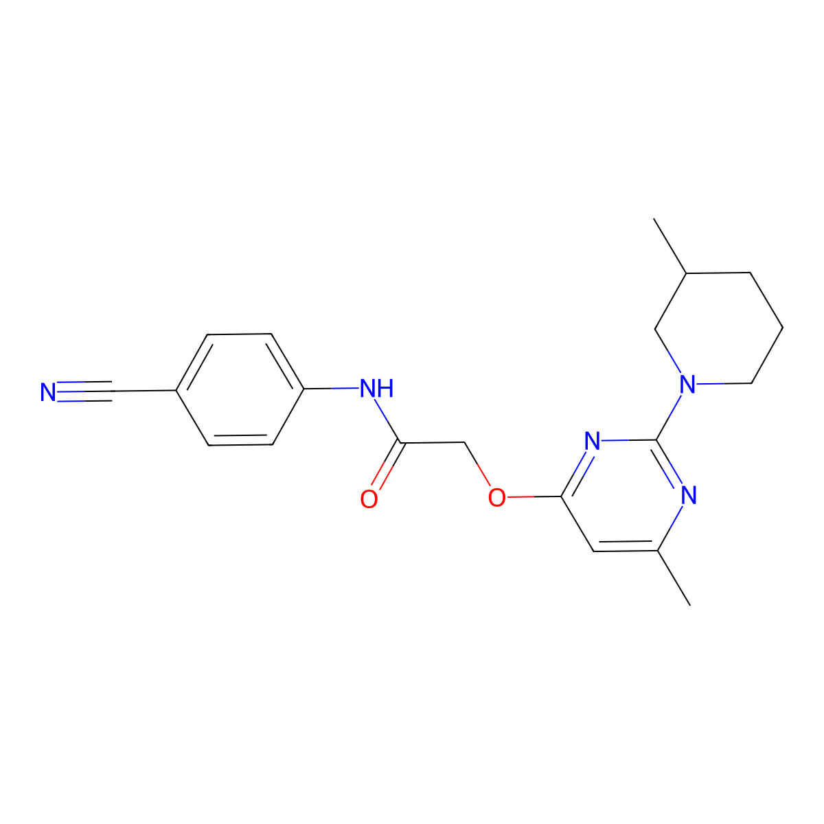N-(4-cyanophenyl)-2-{[6-methyl-2-(3-methylpiperidin-1-yl)pyrimidin-4-yl]oxy}acetamide molecular structure, CAS 1226459-40-0