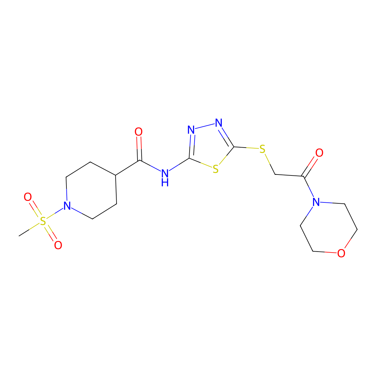 1-(methylsulfonyl)-N-(5-((2-morpholino-2-oxoethyl)thio)-1,3,4-thiadiazol-2-yl)piperidine-4-carboxamide molecular structure, CAS 1226459-43-3