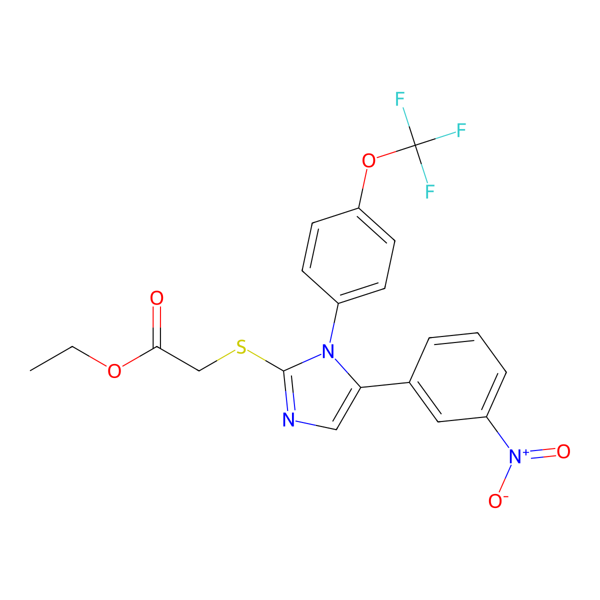 ethyl 2-((5-(3-nitrophenyl)-1-(4-(trifluoromethoxy)phenyl)-1H-imidazol-2-yl)thio)acetate molecular structure, CAS 1226459-50-2