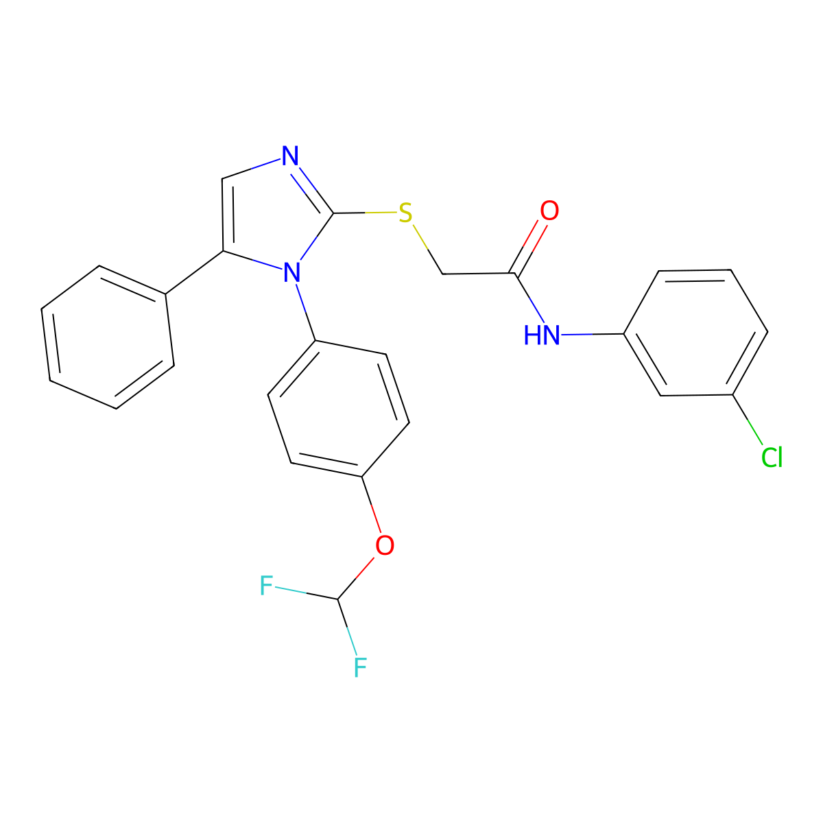 N-(3-chlorophenyl)-2-((1-(4-(difluoromethoxy)phenyl)-5-phenyl-1H-imidazol-2-yl)thio)acetamide molecular structure, CAS 1226459-52-4