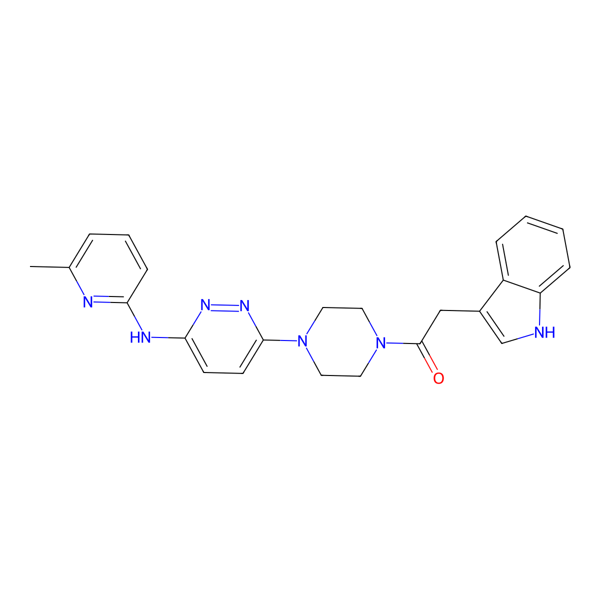 2-(1H-indol-3-yl)-1-(4-(6-((6-methylpyridin-2-yl)amino)pyridazin-3-yl)piperazin-1-yl)ethanone molecular structure, CAS 1226459-61-5