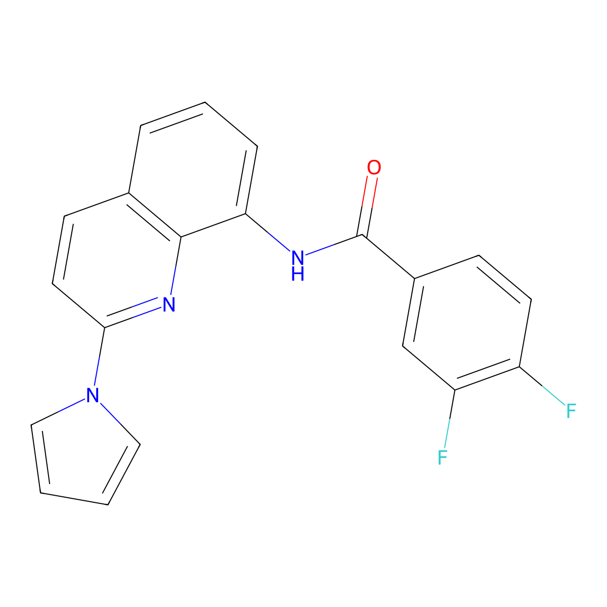 N-(2-(1H-pyrrol-1-yl)quinolin-8-yl)-3,4-difluorobenzamide molecular structure, CAS 1226459-63-7