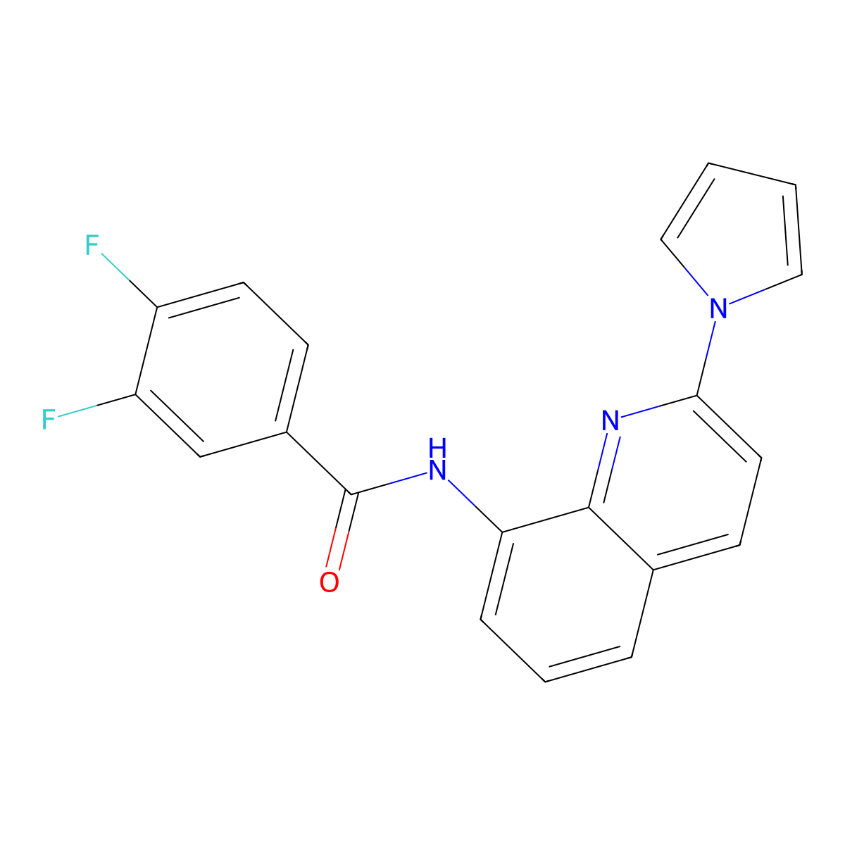 N-(2-(1H-pyrrol-1-yl)quinolin-8-yl)-3,4-difluorobenzamide molecular structure, CAS 1226459-63-7