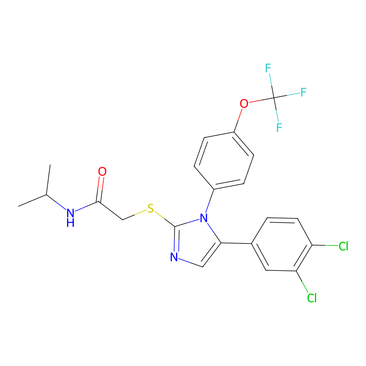 2-((5-(3,4-dichlorophenyl)-1-(4-(trifluoromethoxy)phenyl)-1H-imidazol-2-yl)thio)-N-isopropylacetamide molecular structure, CAS 1226459-73-9