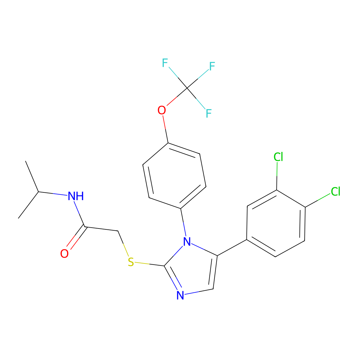 2-((5-(3,4-dichlorophenyl)-1-(4-(trifluoromethoxy)phenyl)-1H-imidazol-2-yl)thio)-N-isopropylacetamide molecular structure, CAS 1226459-73-9