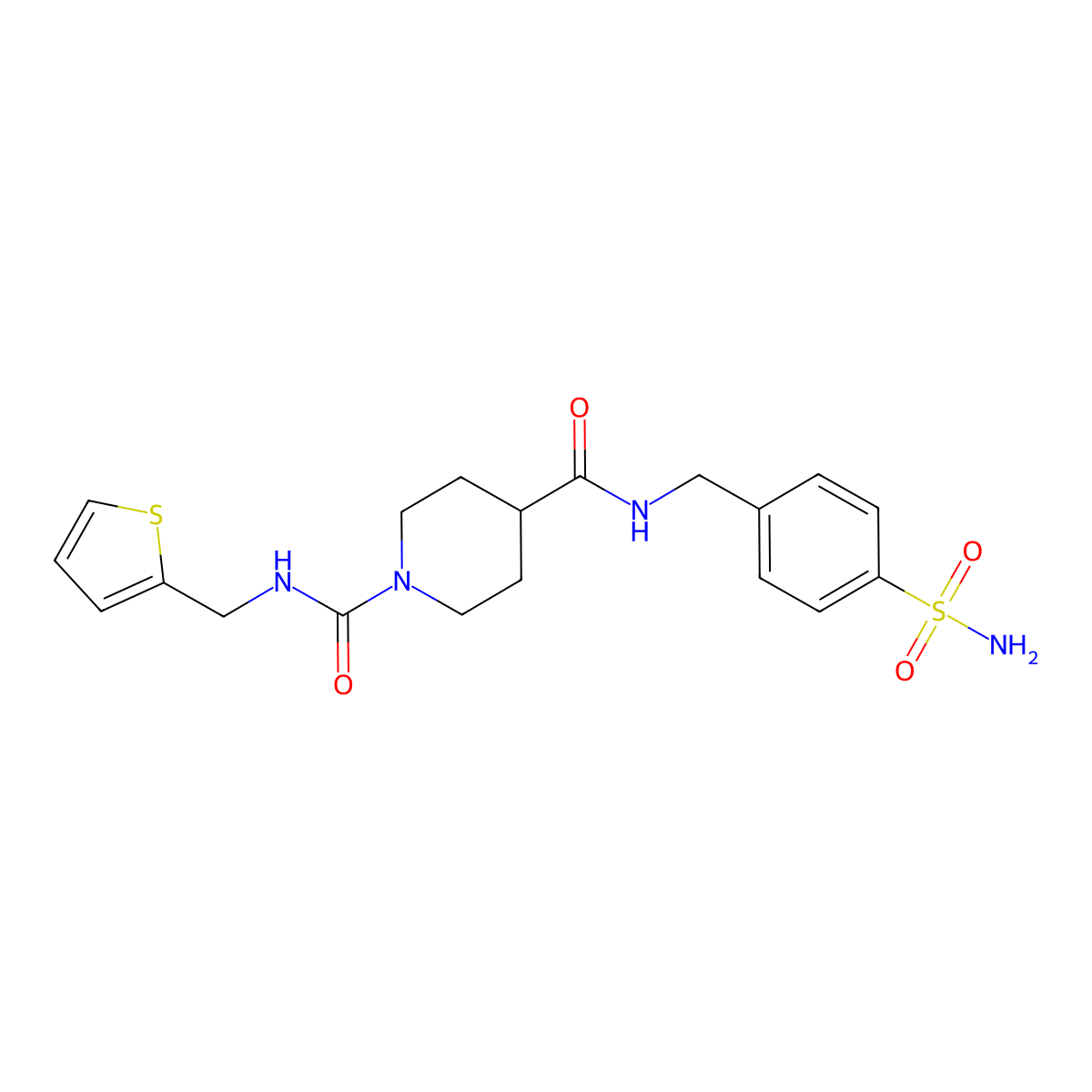 N4-(4-sulfamoylbenzyl)-N1-(thiophen-2-ylmethyl)piperidine-1,4-dicarboxamide molecular structure, CAS 1226459-74-0