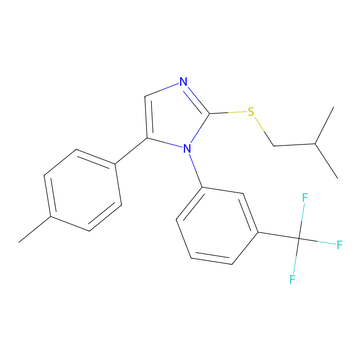 2-(isobutylthio)-5-(p-tolyl)-1-(3-(trifluoromethyl)phenyl)-1H-imidazole molecular structure, CAS 1226459-85-3