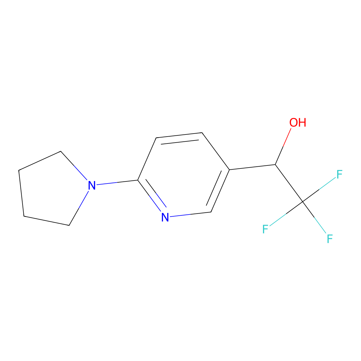 2-(Pyrrolidin-1-yl)-5-(2,2,2-trifluoro-1-hydroxyethyl)-pyridine molecular structure, CAS 1226507-39-6